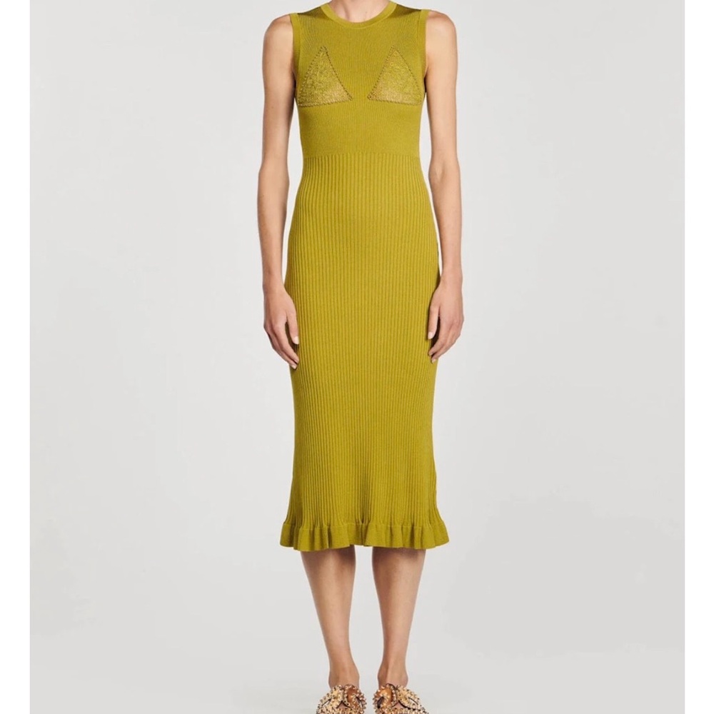 Sandro Olive-Green Sleeveless Ribbed Midi Dress